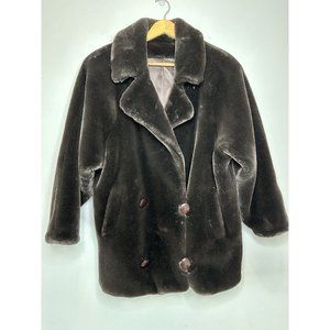 VTG Hillmoor of New York Brown Faux Fur Coat Union Label USA Button Size 8
